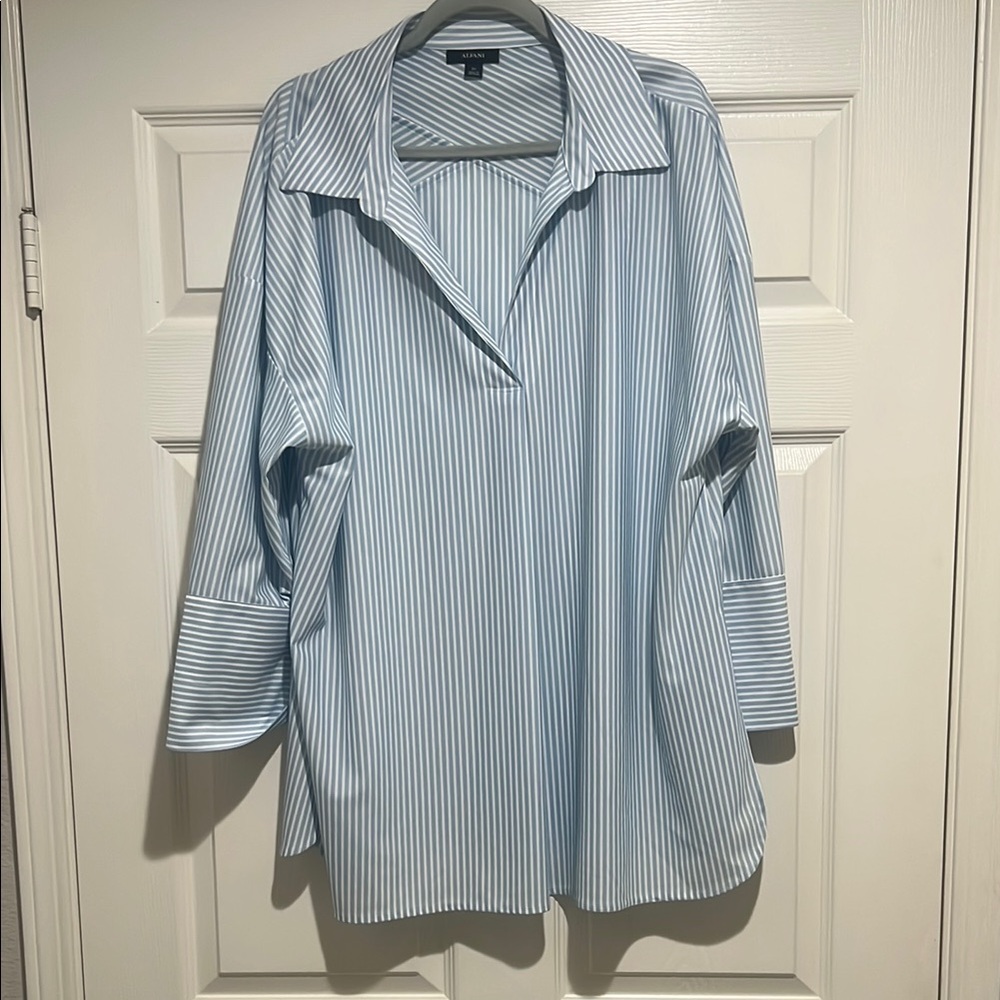Alfani Light Blue and White Striped Blouse